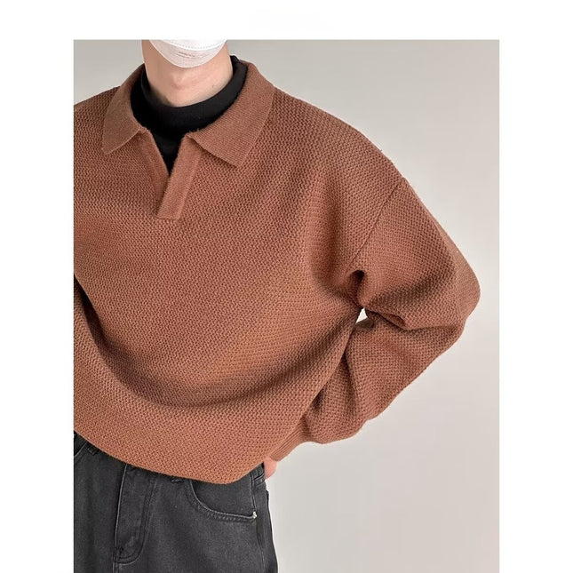 Men's Loose Long Sleeves Sweater Brown