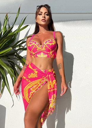 SS Retro Three-piece Swimsuit Red