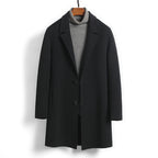 Male Worsted Wool Mid-length Slim-fit Coat Black