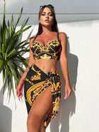 Retro Sexy Bikini Mesh Lace-up Three-piece Swimsuit Black