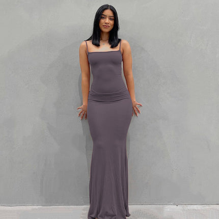 Casual Slim-fit Sling Long Dress Purple