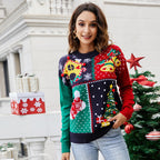 Women's Christmas Tree Snowflake Knitted Sweaters Navy Blue
