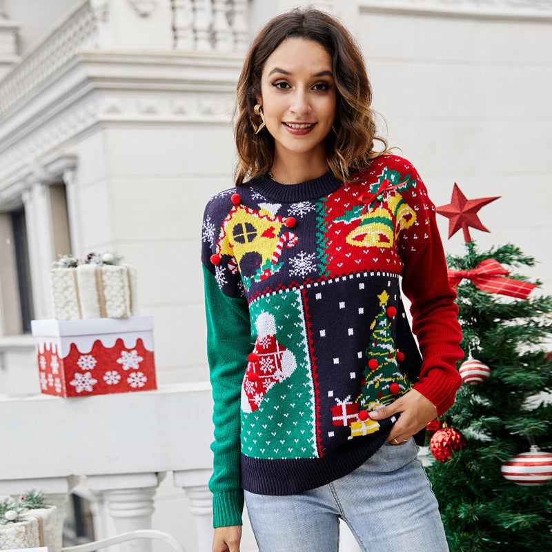 Women's Christmas Tree Snowflake Knitted Sweaters Navy Blue