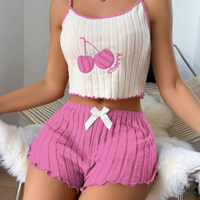 Comfortable Suspender Pyjama Two Piece Pink