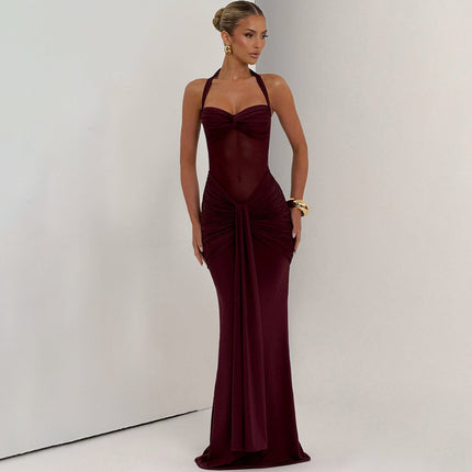 Women's Ribbon Slim-fit Sheath Dress Wine red