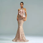 Women's Halter Sequined Mermaid Evening Dress champagne