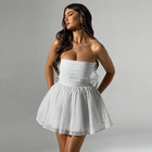 Tube Top Lace Dress With Back Bow-knot Silver