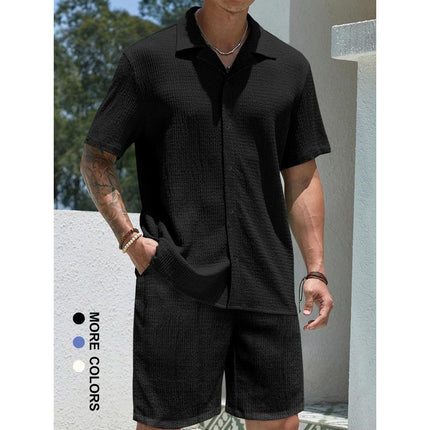 Single Suite Men's Shirt And Shorts Two-piece Set Black