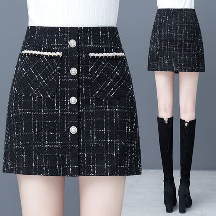 Women's High Waist Plaid Skirt Black
