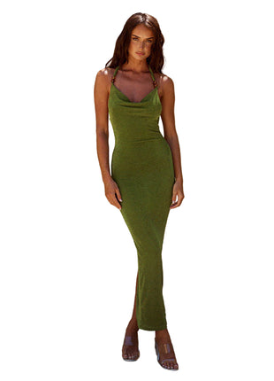 SS Backless Sheath Dress Green