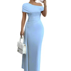 Strapless Sleeveless Sheath Dress Blue