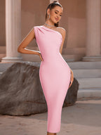 Elegant One Shoulder Sexy Dress Pink