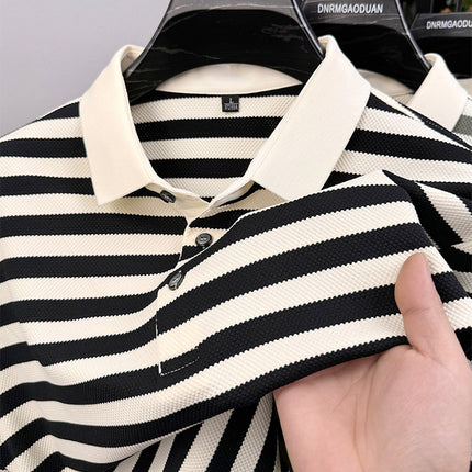 Jacquard Stripes Breathable Polo T-Shirt Black