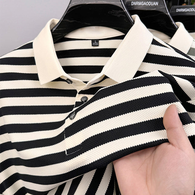 Jacquard Stripes Breathable Polo T-Shirt Black