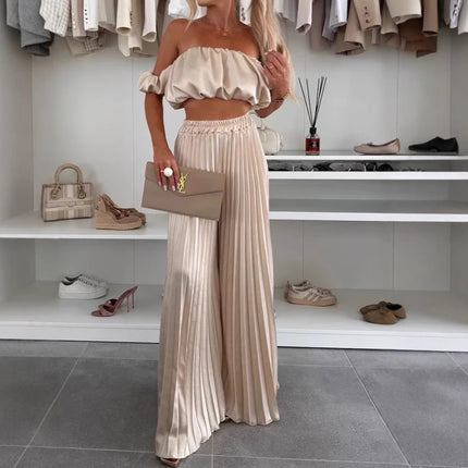 Women's Satin Tube Top Wide Leg Pants Suit