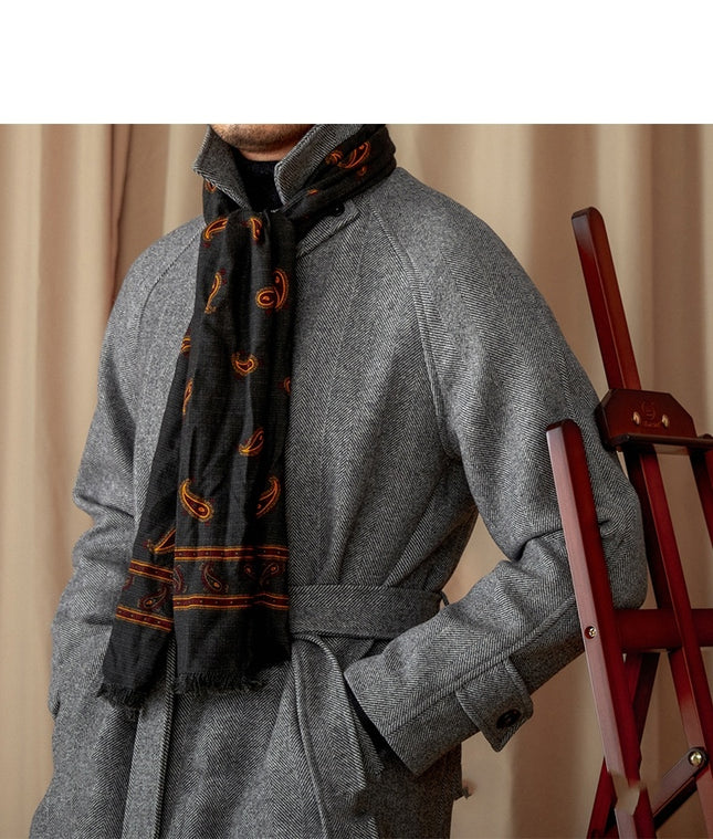 Men's Winter British Casual Wool Mid-length Coat Grey