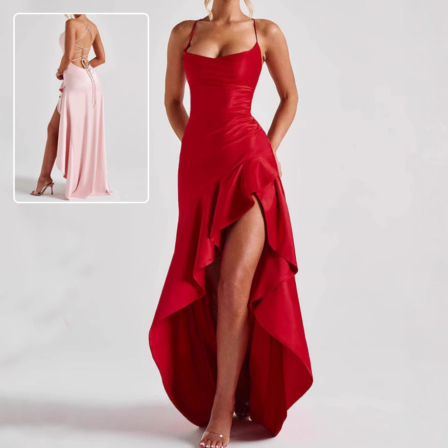 Women's Backless Ruffles Dress