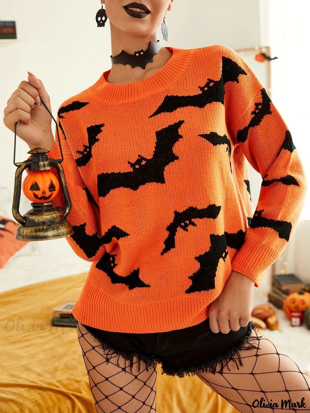 Halloween Brocade Sweater Orange