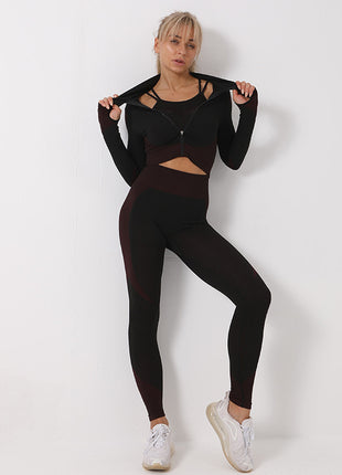 SS 3PCS Yoga Set Fuchsia black