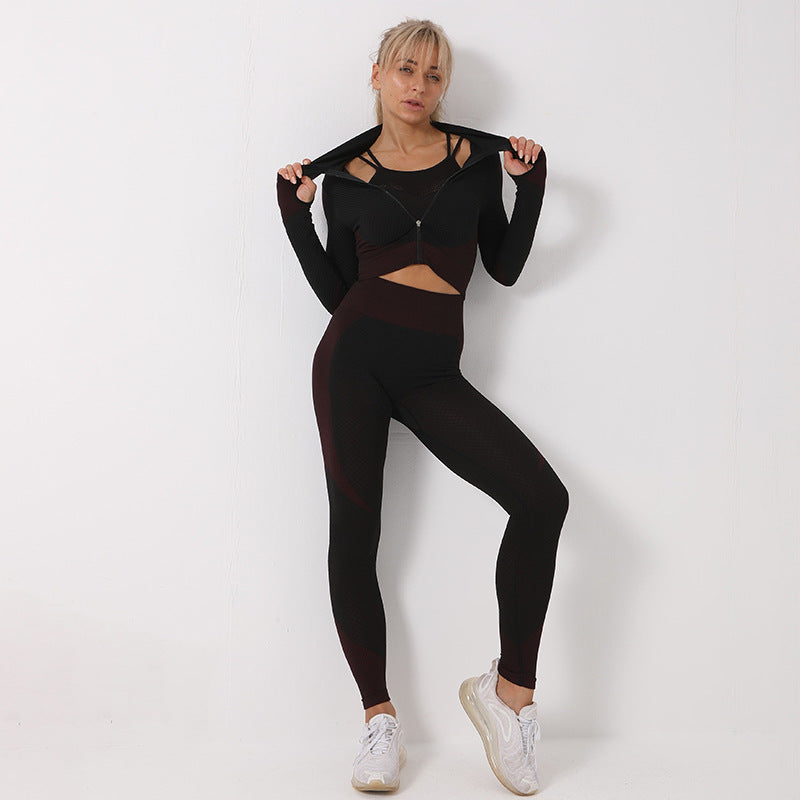 SS 3PCS Yoga Set Fuchsia black
