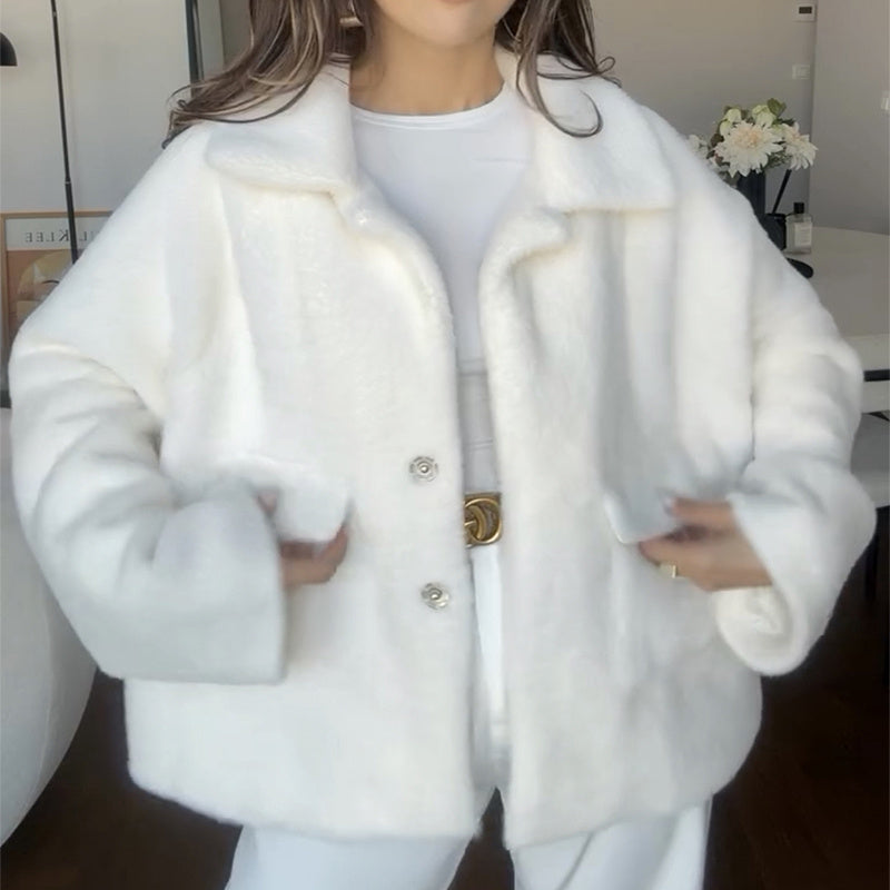 Women’s Single Breasted Furry Winter Coat White
