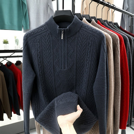 All Wool Men's Half Zipper Sweater Peacock Blue