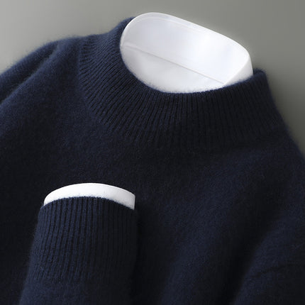 Men's Half-high Collar Thickened Pullover Dark blue Half Turtleneck