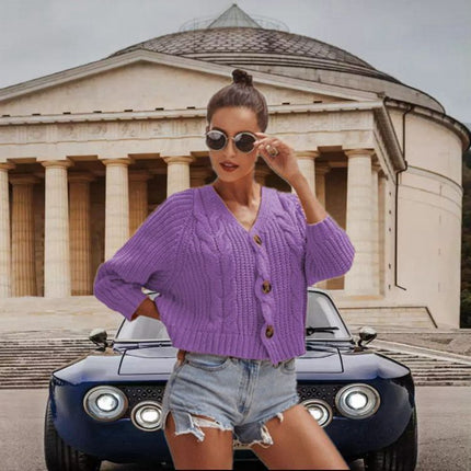 Autumn And Winter Button Sweaters Purple