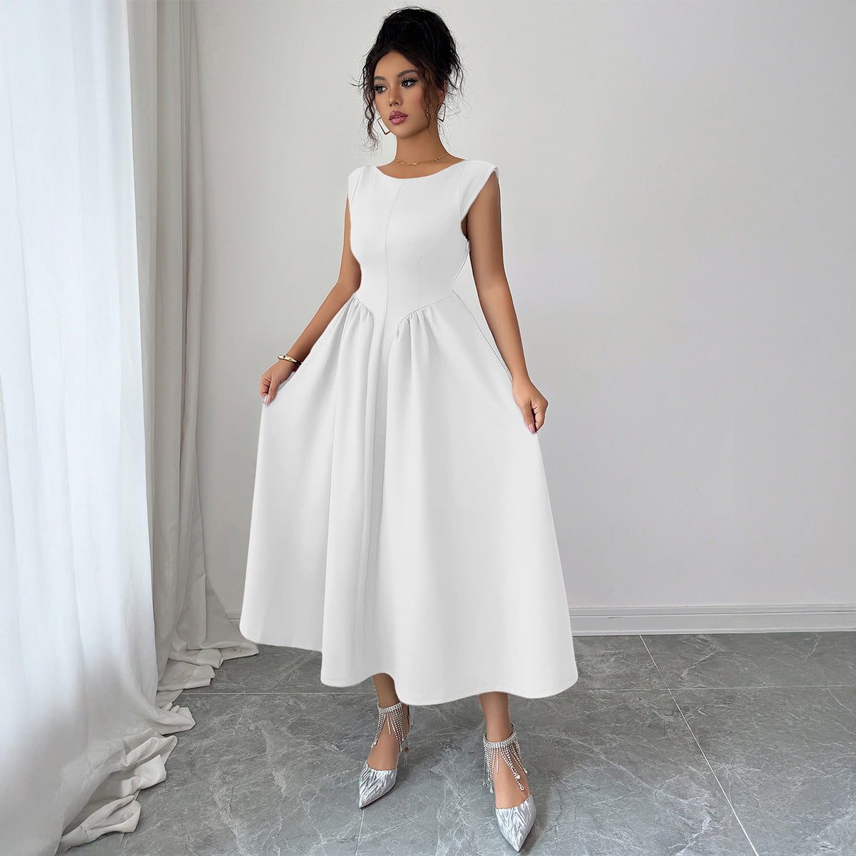 SS Waist Skirt Dress Beige