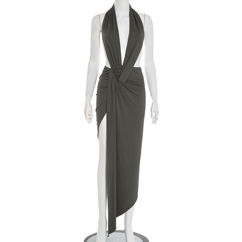 SS Pleated Elegant Dress gray green