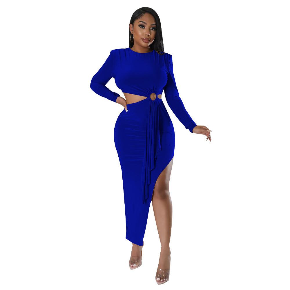 Sexy Open Waist Dress Color blue