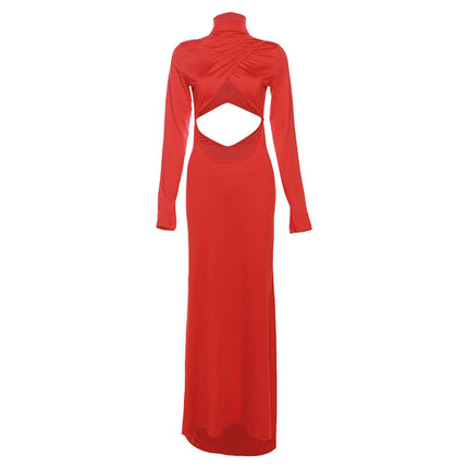 Women's High Collar Long Sleeve Slim Fit Sheath Dress | Street Style
