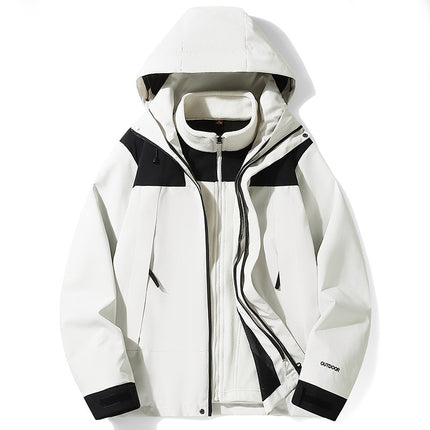 Three-in-one Outdoor Jacket Coat Men's And Women's White
