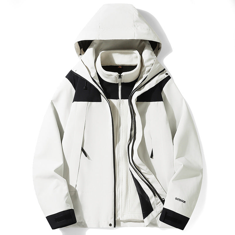 Three-in-one Outdoor Jacket Coat Men's And Women's White