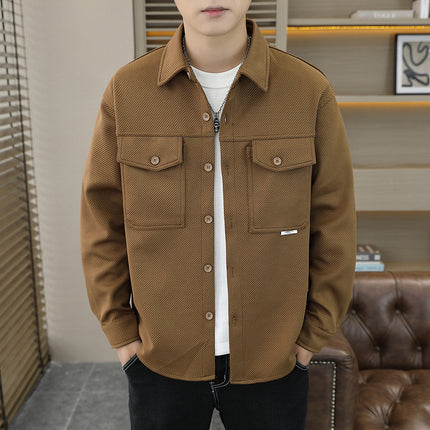 Men's Twill Knitted Lapel Shirt Brown