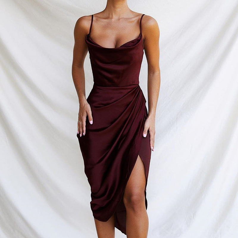 Sexy Slit Satin Dress