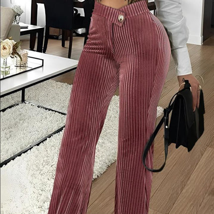 Velvet Striped Casual Women's Pants Rose Red