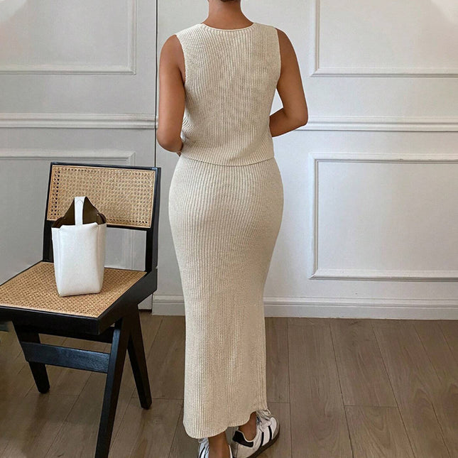 Three-dimensional Flowers Knitted Two-piece Set