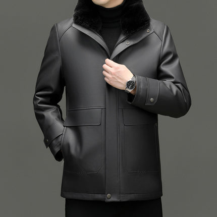 Men's Detachable Mink Cashmere Leather Jacket Gray