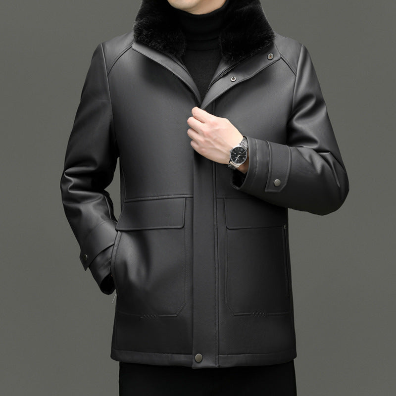 Men's Detachable Mink Cashmere Leather Jacket Gray
