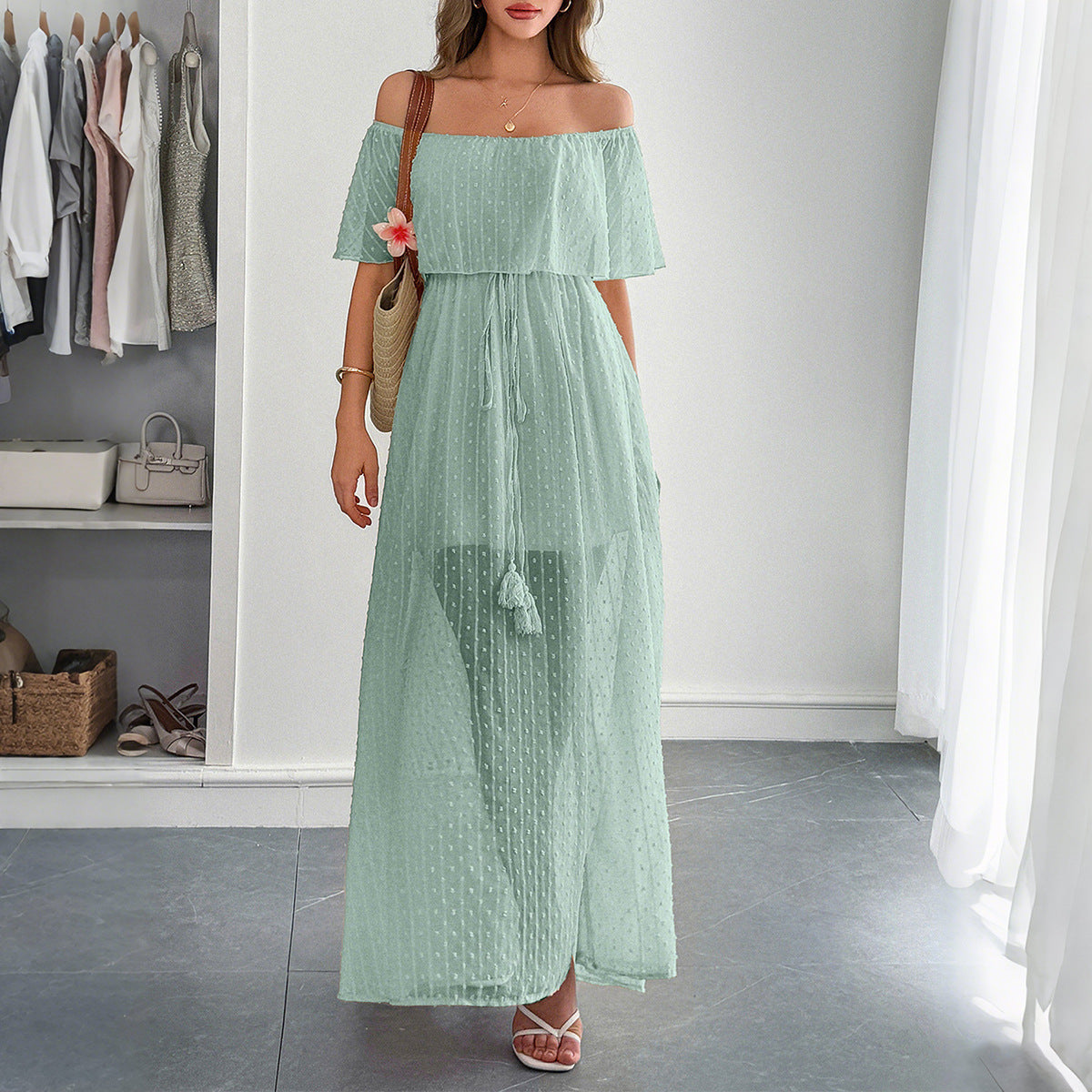 Elegant Tube Top Corset shorts Dress gray green