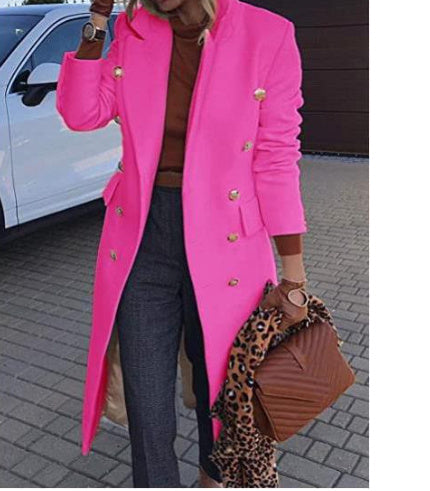 Woolen Double-breasted Trench Coat Pink XL