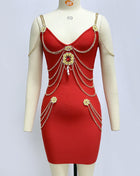 SS Gold Chain Dress Red