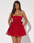 SS Back Bow Dress Red