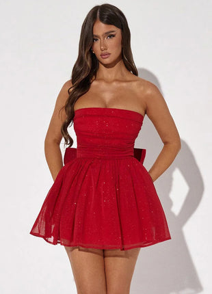 SS Back Bow Dress Red