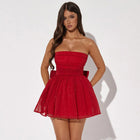 Tube Top Lace Dress With Back Bow-knot Red