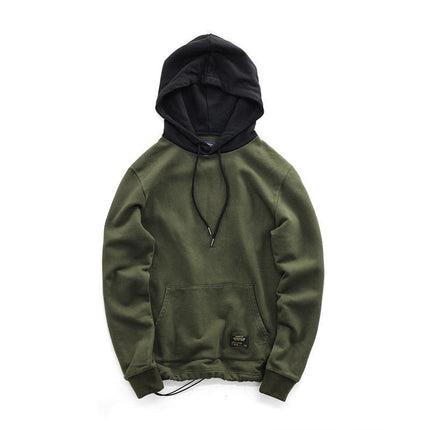 Men's Retro Contrast Color Hoodie Green