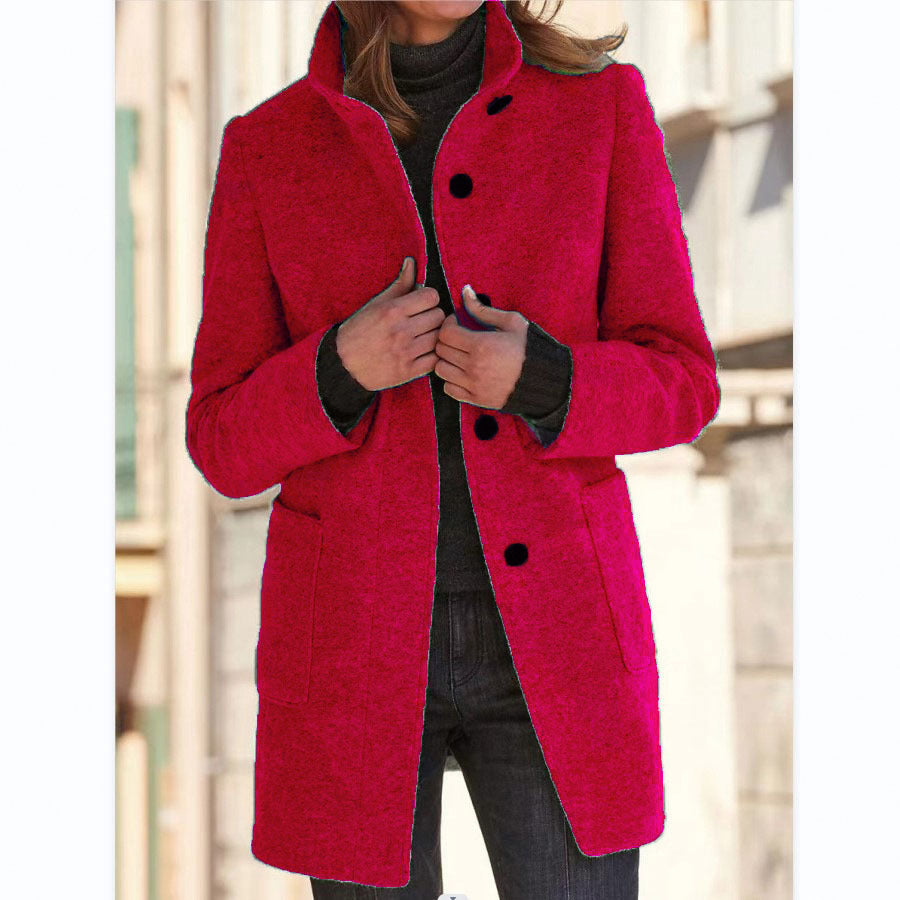 Women’s Winter Casual Button Outwear Coat Red
