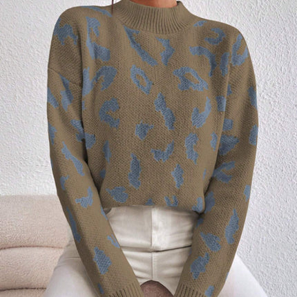 Spring And Autumn Temperament Leopard Print Jacquard Top Camel