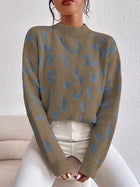 Spring And Autumn Temperament Leopard Print Jacquard Top Camel